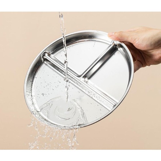 Stainless steel graduated three-compartment round plate