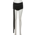 Summer new fashionable women's trendy personalized one-shoulder crop top with rivets and fringed shorts set